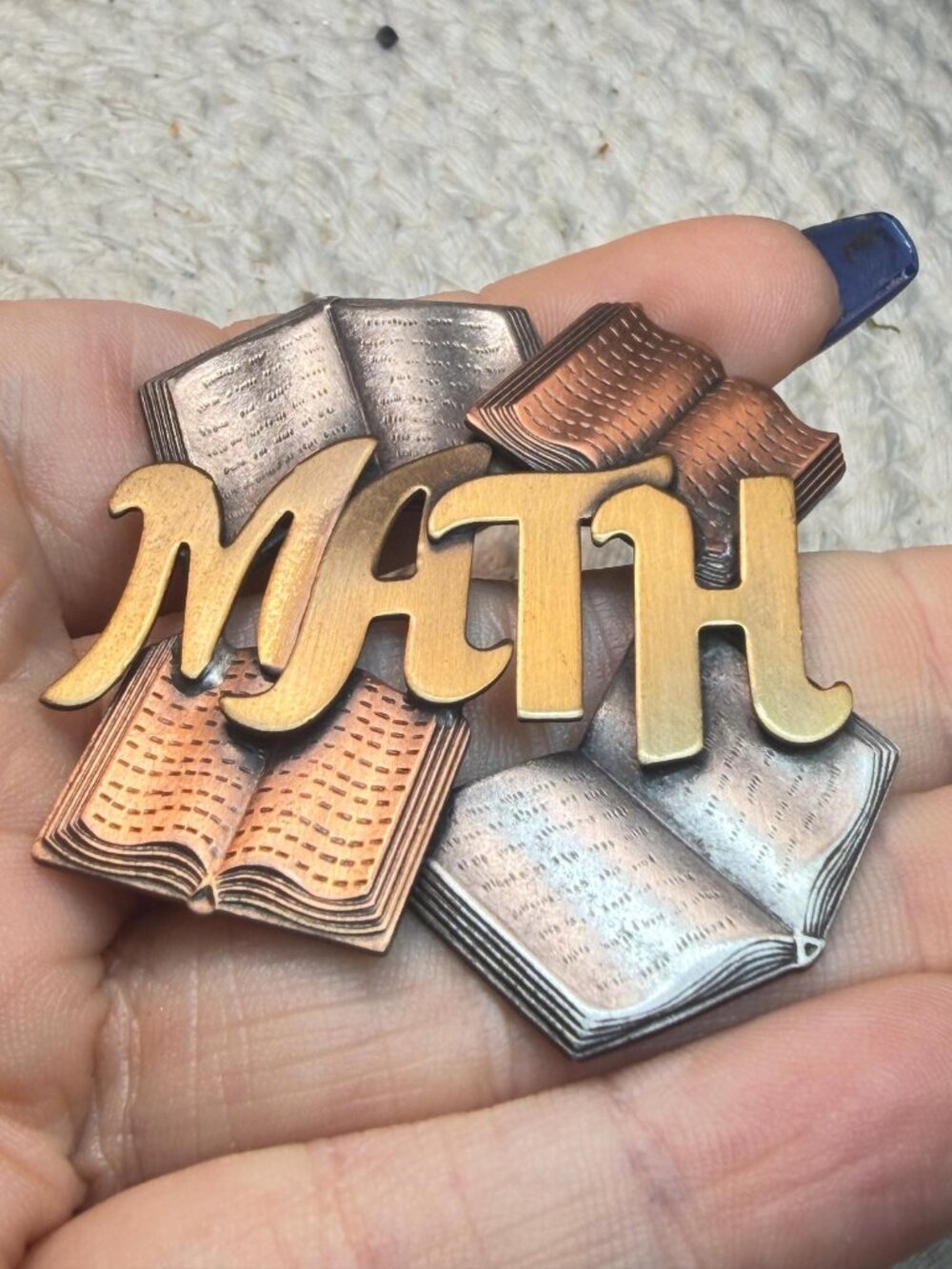 K and T Math Brooch | Books Teacher School Pin | Mixed Metal Tone | Vintage - Picture 5 of 9
